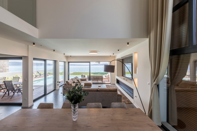 Living room and kitchen, Villa Sea Star with an infinity pool by the sea, in Ka&scaron;tel Kambelovac - Split, Croatia Ka&scaron;tel Kambelovac