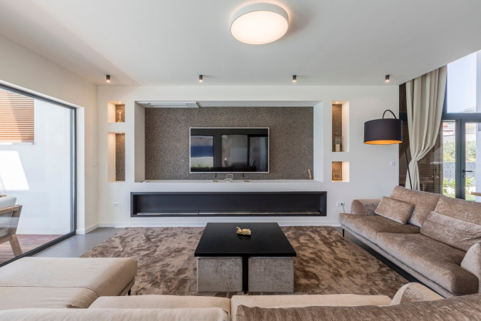 Living room and kitchen, Villa Sea Star with an infinity pool by the sea, in Ka&scaron;tel Kambelovac - Split, Croatia Ka&scaron;tel Kambelovac