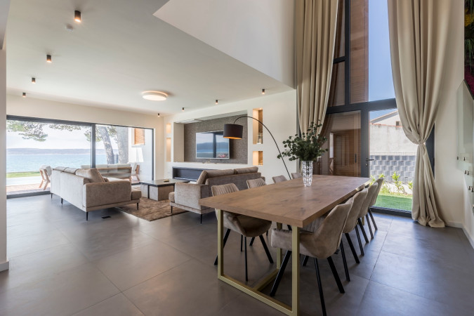 Living room and kitchen, Villa Sea Star with an infinity pool by the sea, in Ka&scaron;tel Kambelovac - Split, Croatia Ka&scaron;tel Kambelovac