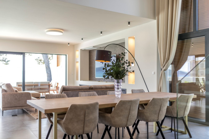 Living room and kitchen, Villa Sea Star with an infinity pool by the sea, in Ka&scaron;tel Kambelovac - Split, Croatia Ka&scaron;tel Kambelovac