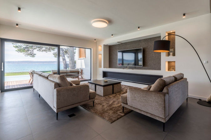 Living room and kitchen, Villa Sea Star with an infinity pool by the sea, in Ka&scaron;tel Kambelovac - Split, Croatia Ka&scaron;tel Kambelovac